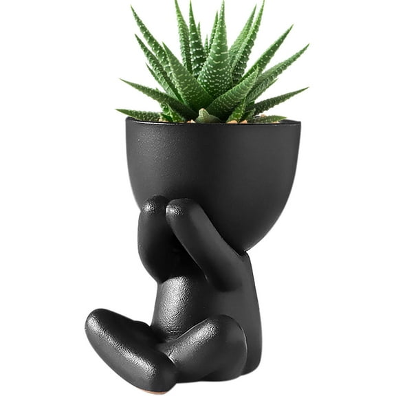 BUTORY Ceramic Human Shaped Flower Pot Small Cactus Pot Creative Ceramic Plants Pot Table Decoration Sitting Mini Flower Pot for Home Decor