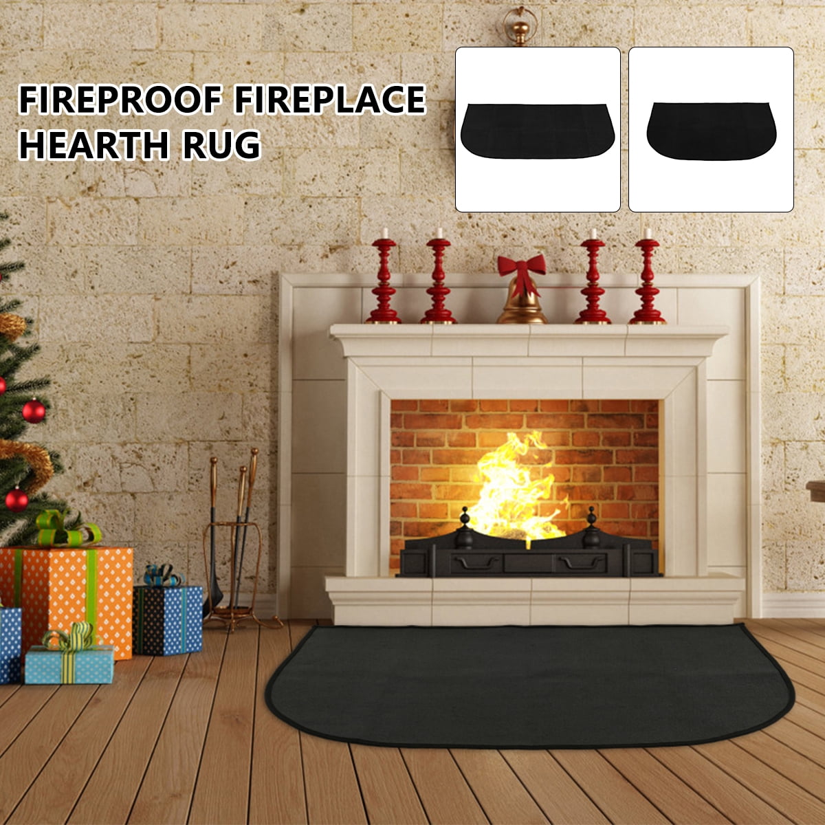 BUTORY Fireplace Hearth Mats Fire Resistant ExtraLarge Half Round