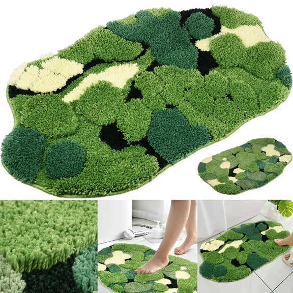 BUTORY Green Moss Leaf Bath Mat Non-Slip Moss Bathroom Rugs Super Absorbent Bath Mat Soft Microfiber Machine Washable Shower Mat Cute 3D Moss Bath Rug for Bathroom Entryway 20x32inch
