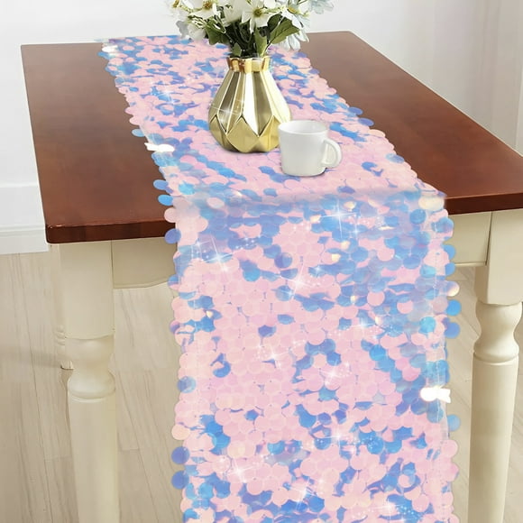 BUTORY Mermaid Party Table Runner Mermaid Sequin Table Cloths for Parties Glitter Holographic Sequin Table Cover Decorative Mermaid Scales Table Runner for Mermaid Party Supplies 30x213cm
