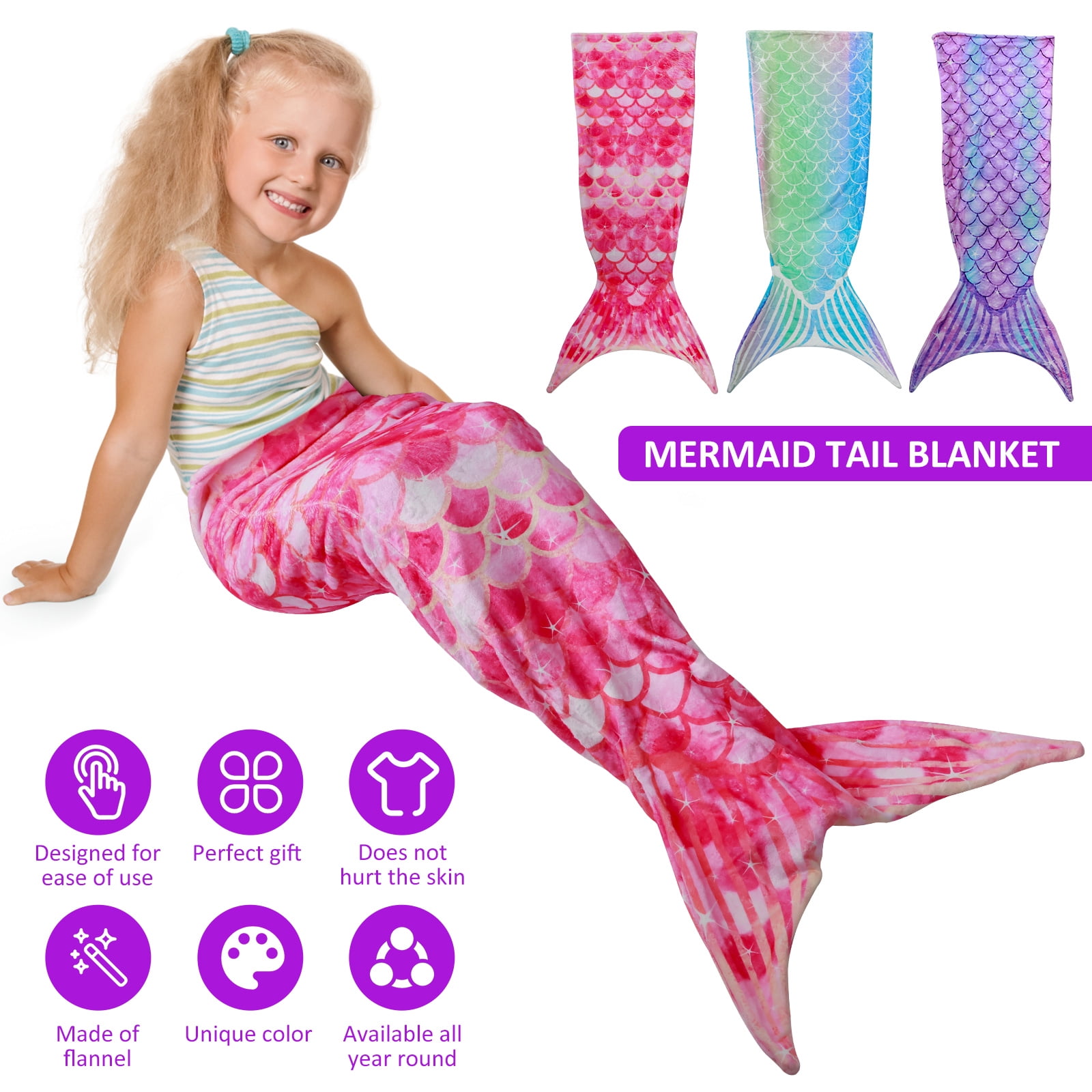 BUTORY Mermaid Tail Blanket UltraSoft Flannel Sleeping Blanket Fish