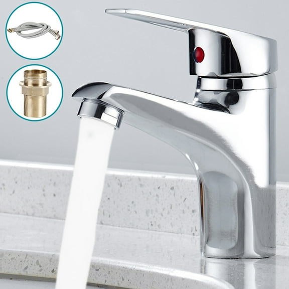BUTORY Modern Waterfall Bathroom Sink Taps Polished Chrome Single Lever Basin Mixer Tap Solid Brass Hot & Cold Faucet with Hoses
