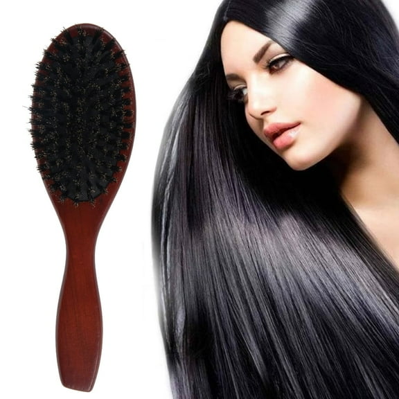 BUTORY Natural Boar Bristle Brush with Wooden Handle,easily Detangles Hair, Massages Scalp and Suitable for All Hair Types and Length