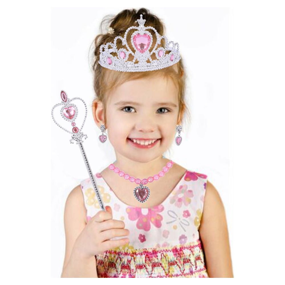 AYUQI Yellow Crown Cosplay Accessories for Birthday Party Girls Gift,  Princess Dress Up Party Costume Role Play Bella with Tiara Wand Gloves  Earrings