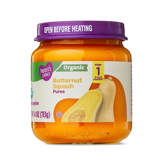 Parent's Choice Stage 1 Baby Food Butternut Squash Puree, 4 oz Jar
