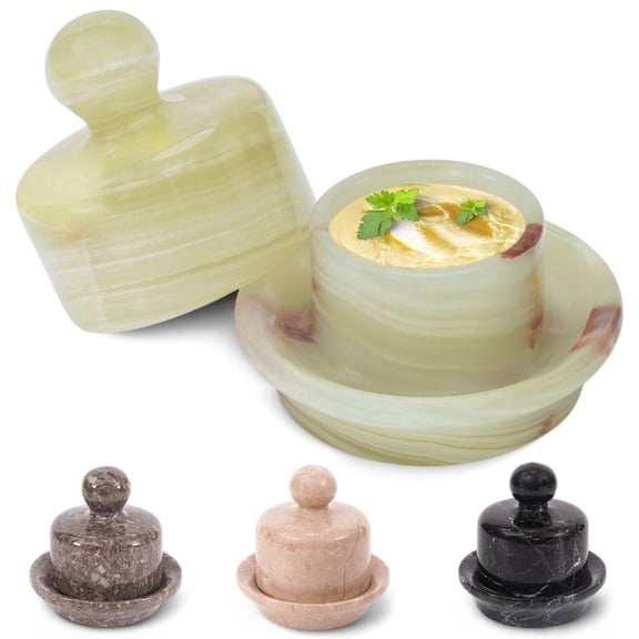 Radicaln Marble Mini Butter Dish With Lid 4 inches Green Handmade Butter Storage Container, Ideal Butter Dish and Butter Crock For Counter With Water