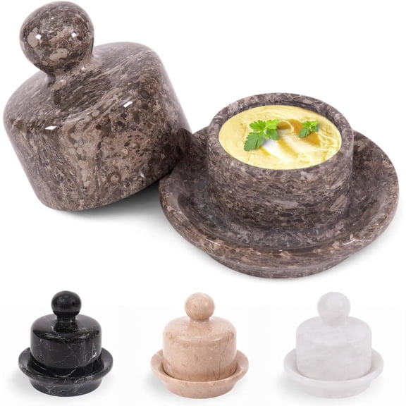 Radicaln Oceanic Marble Butter Dish with Lid 4" – Handmade Kitchen Butter Keeper for Countertop & Dining Table – Elegant Marble Cheese Holder, Gift Décor