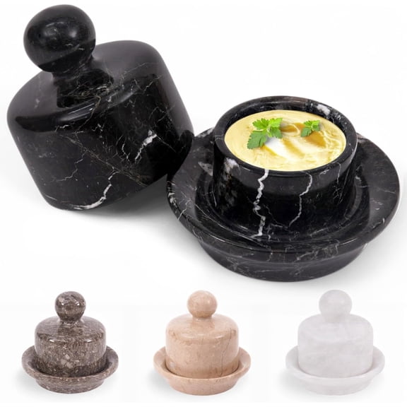 Radicaln Marble Mini Butter Dish With Lid 4 inches Black Onyx Handmade Butter Spreader For Kitchen Accessories, Ideal Butter Crock for Butter and French Butter Holder