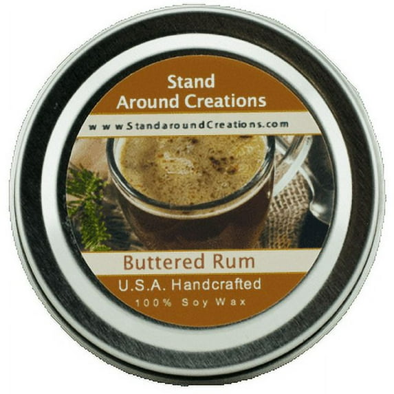 BUTTERED RUM TIN 2-OZ. ALL NATURAL SOY CANDLE