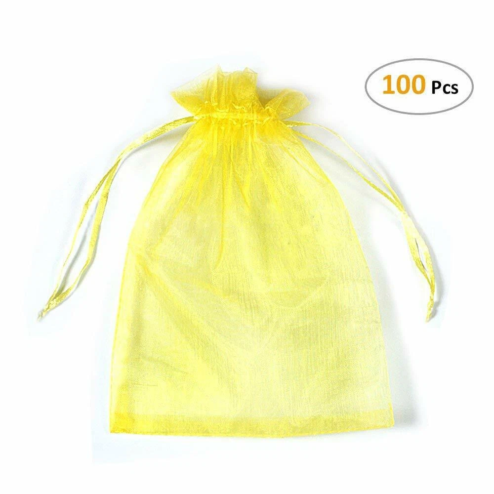 BUTTERFLY- 100Pcs Yellow Organza Bags 4X 6 Wedding Christmas Favors Gift Drawstring Pouches