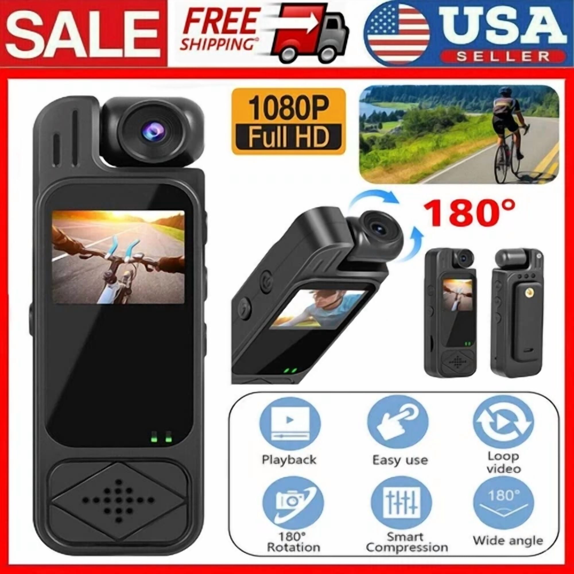 BUTTERFLY- 1080P Hd Camcorder Mini Police Body Camera Lcd Screen 180° Video Dvr Ir Night