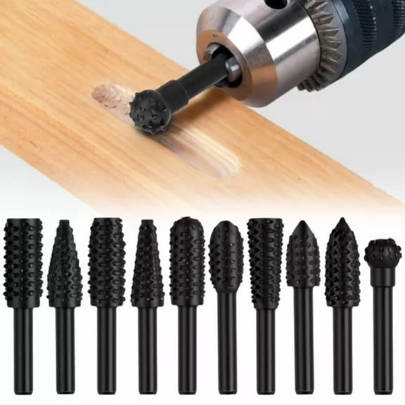 BUTTERFLY- 10Pcs Woodworking Carbide Rotary Burr Set Wood Carving Rasp File Tool 1/4" Shank