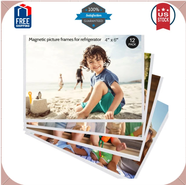 BUTTERFLY- 12 Pack 4X6 White Magnetic Picture Frames For Refrigerator With Clear Cover
