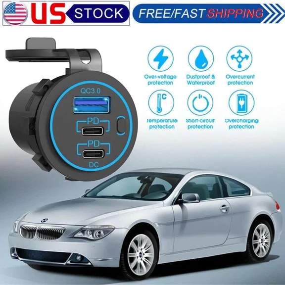 BUTTERFLY- 12V-24V Qc3.0 + Pd Usb C Car Fast Charger Power Socket Outlet For Boat Rv Marine