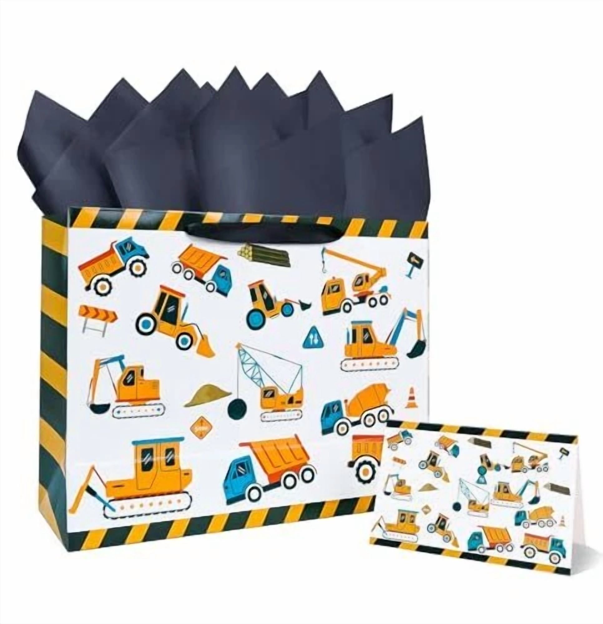 BUTTERFLY- 13 Inches Large Gift Bag For Boys Construction Vehicle Construction Gift Bag