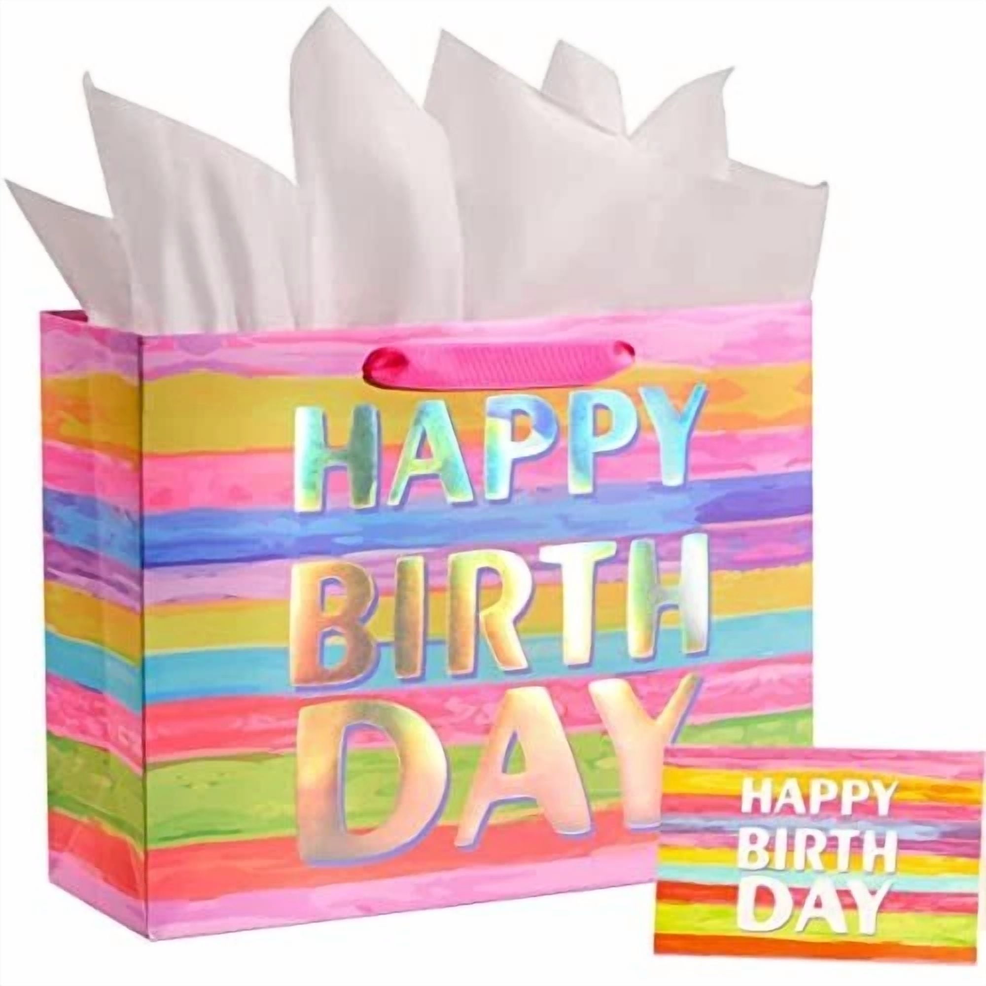 BUTTERFLY- 13" Large Gift Bag With Card And Tissue Paper () Colorful Happy Birthday