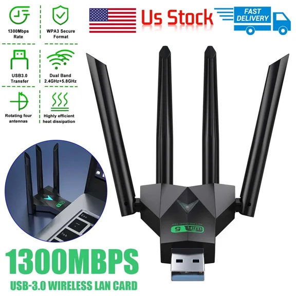 BUTTERFLY- 1300Mbps 5Ghz Wireless Wifi Network Receiver Adapter Usb 3.0 Dual Band Dongle Us