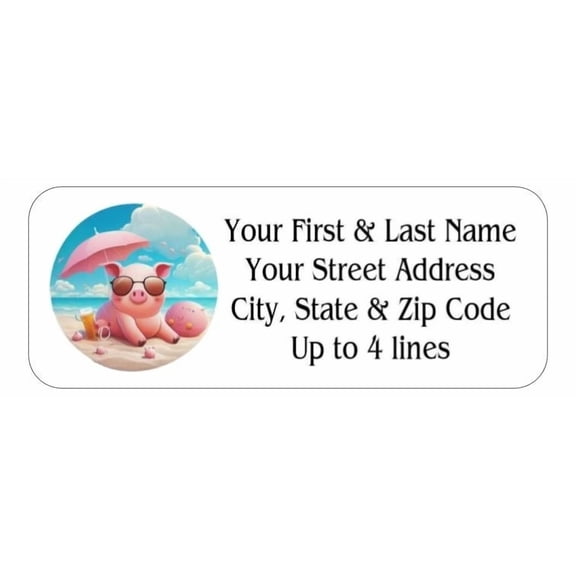 BUTTERFLY- 150 Pig At Beach Umbrella Mailing Return Address Labels Personalized