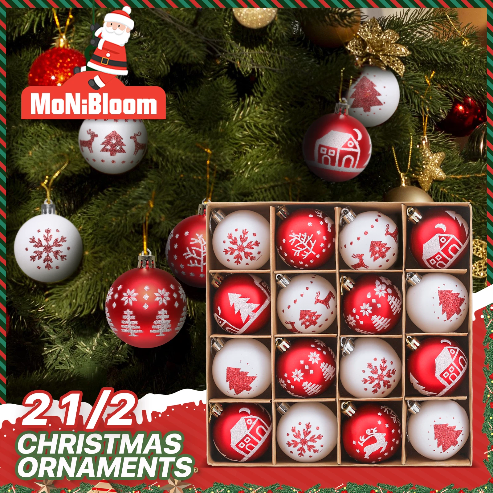 BUTTERFLY- 16 Piece Christmas Ornaments Balls 2.5"Xmas Tree Hanging Party Home Décor Colors