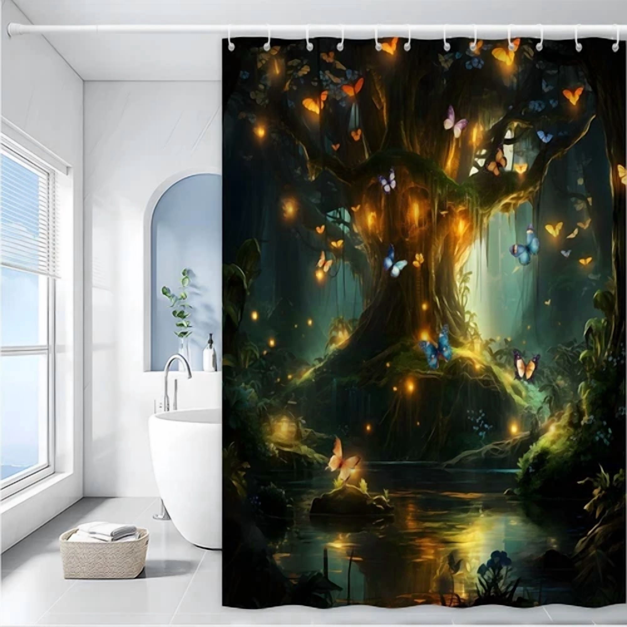 BUTTERFLY- 1Pc Shower Curtain -Polyester Fabric- 70.8X70.8 Inches With Hooks/385Am