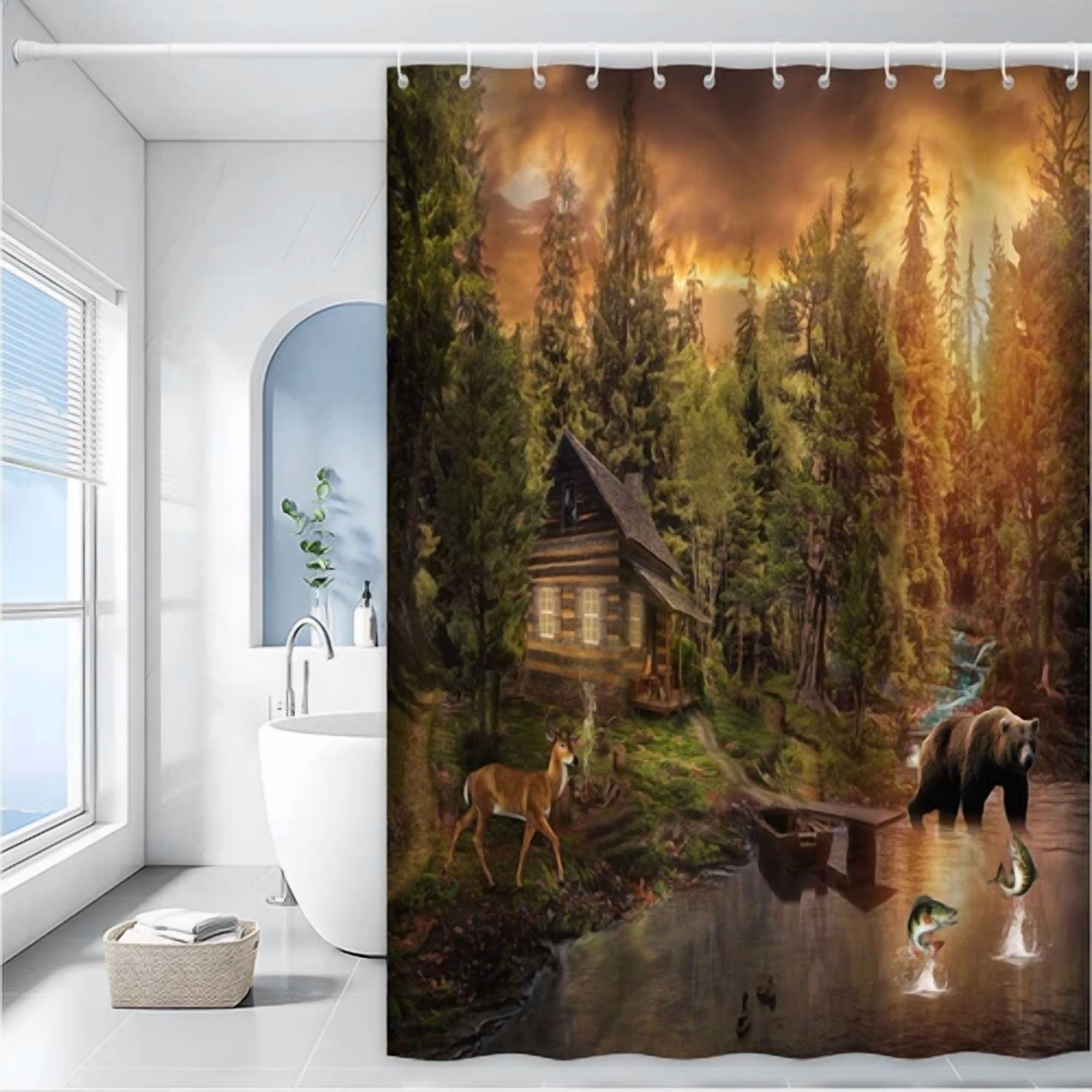 BUTTERFLY- 1Pc Shower Curtain -Polyester Fabric- 70.8X70.8 Inches With Hooks-6524A