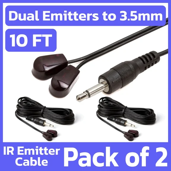 BUTTERFLY- 2 Pack 10 Feet Dual Ir Emitter Extender Cable 3.5 Mm Stick-On Infrared Blink Eye