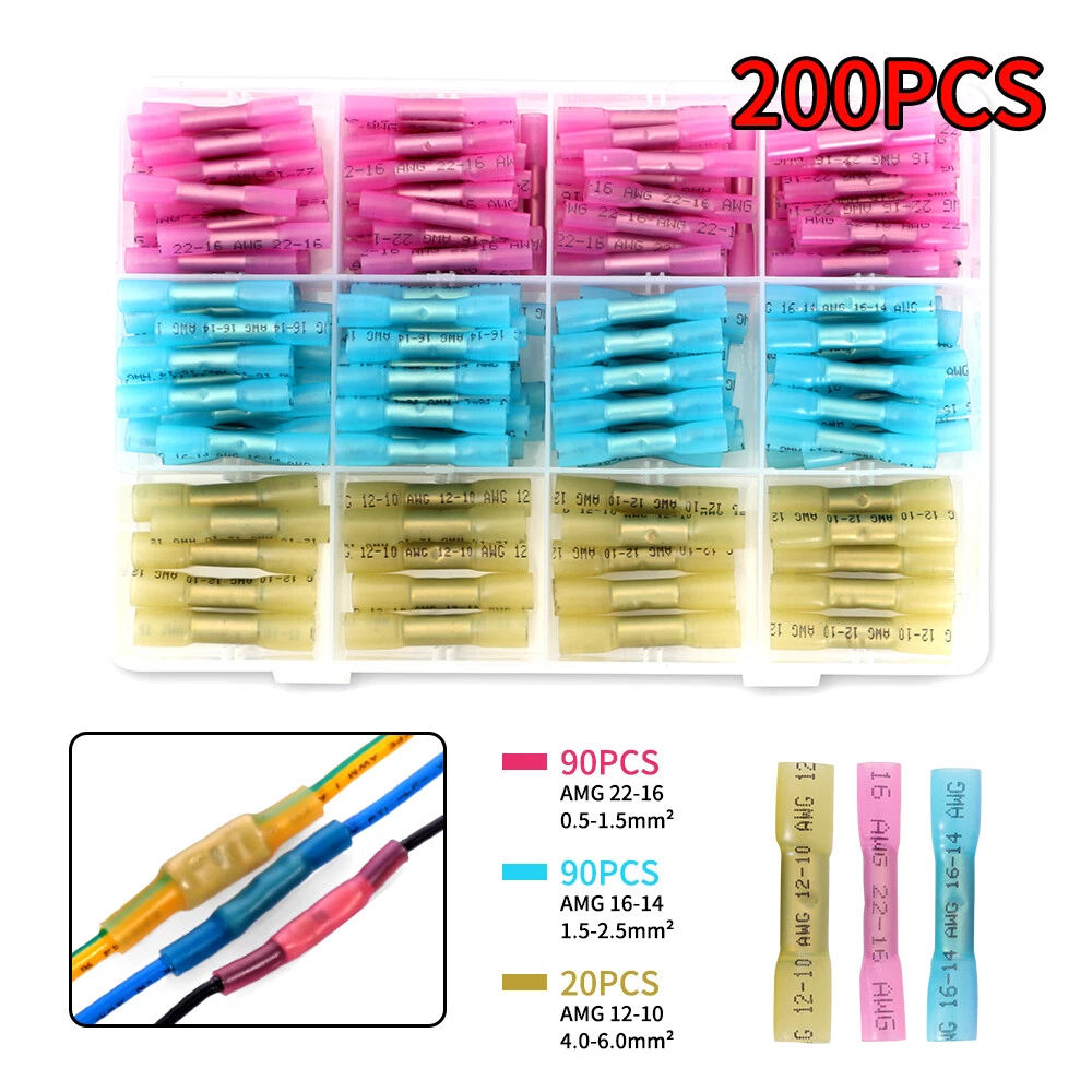 BUTTERFLY- 200X Heat Shrink Butt Splice Wire Connector Insulated Waterproof Crimp Terminals