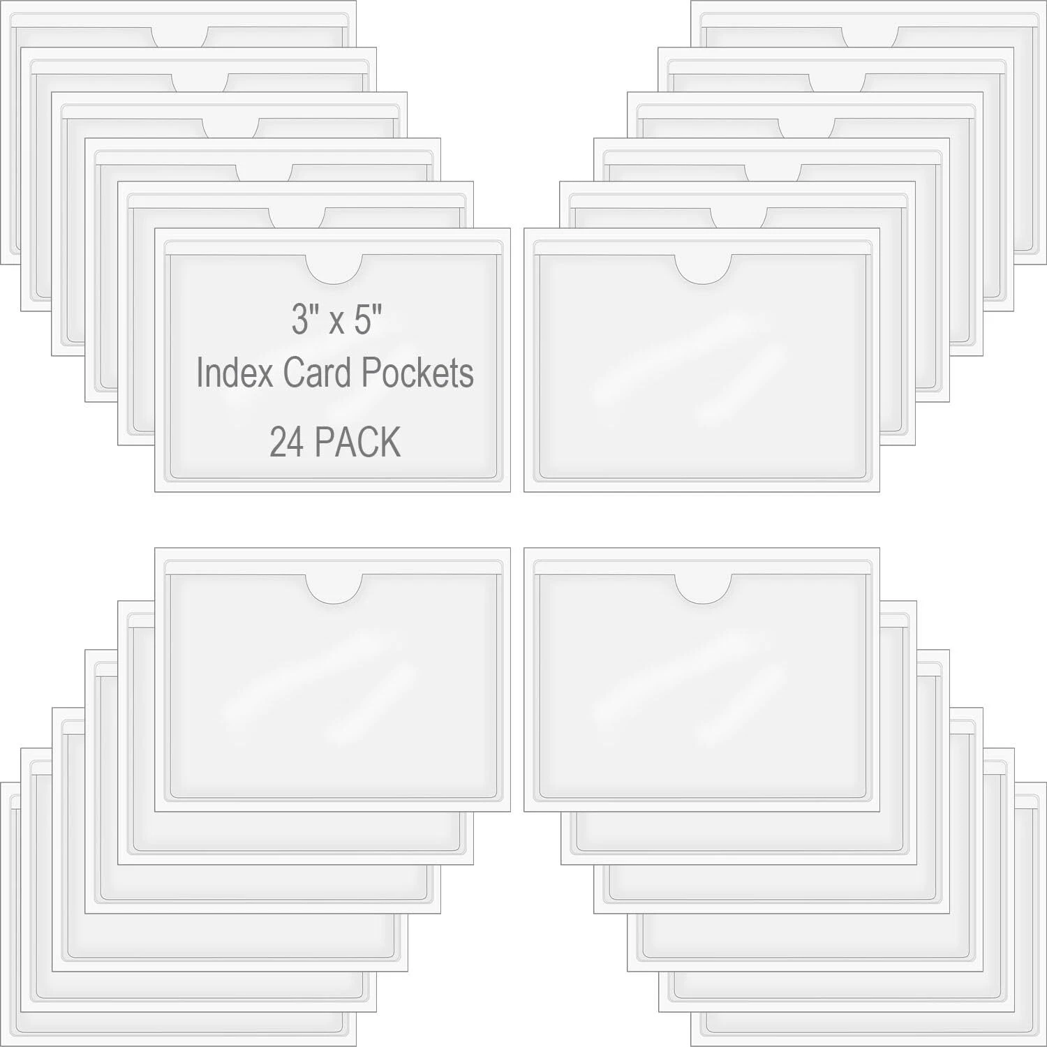 BUTTERFLY- 24 Pack Self Adhesive Index Card Pockets For 3X5 Inch Cards Storage Bins Library