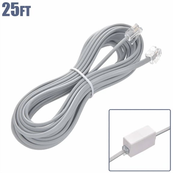 BUTTERFLY- 25Ft Rj11 6P4C 28Awg Straight Telephone Phone Line Extension Cord Cable For Data