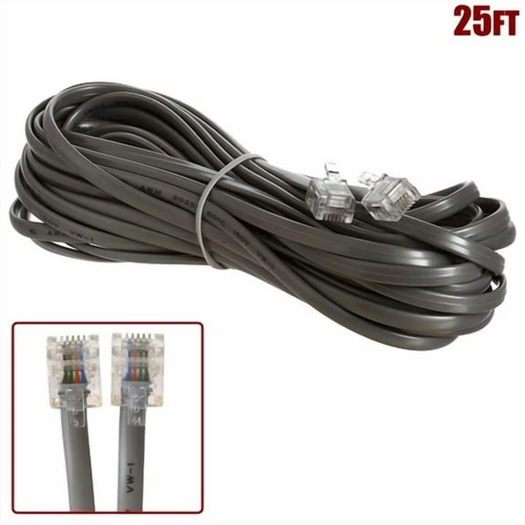 BUTTERFLY- 25Ft Rj11 6P4C Reverse Voice Telephone Phone Line Cable Flat Stranded Wire Gold