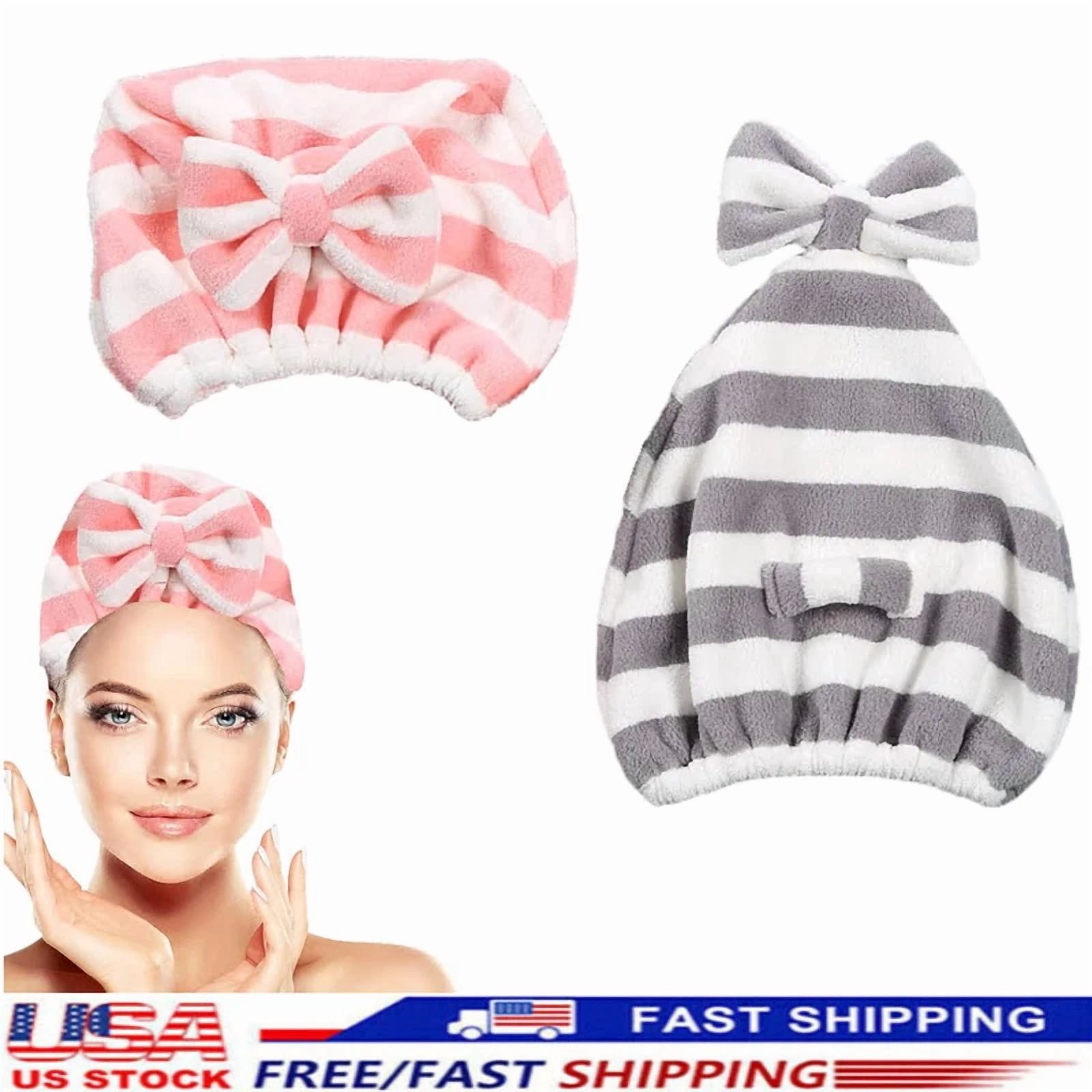 BUTTERFLY- 2Pc Microfiber Hair Drying Caps Fast Drying Hair Turban Wrap Towels Shower Cap