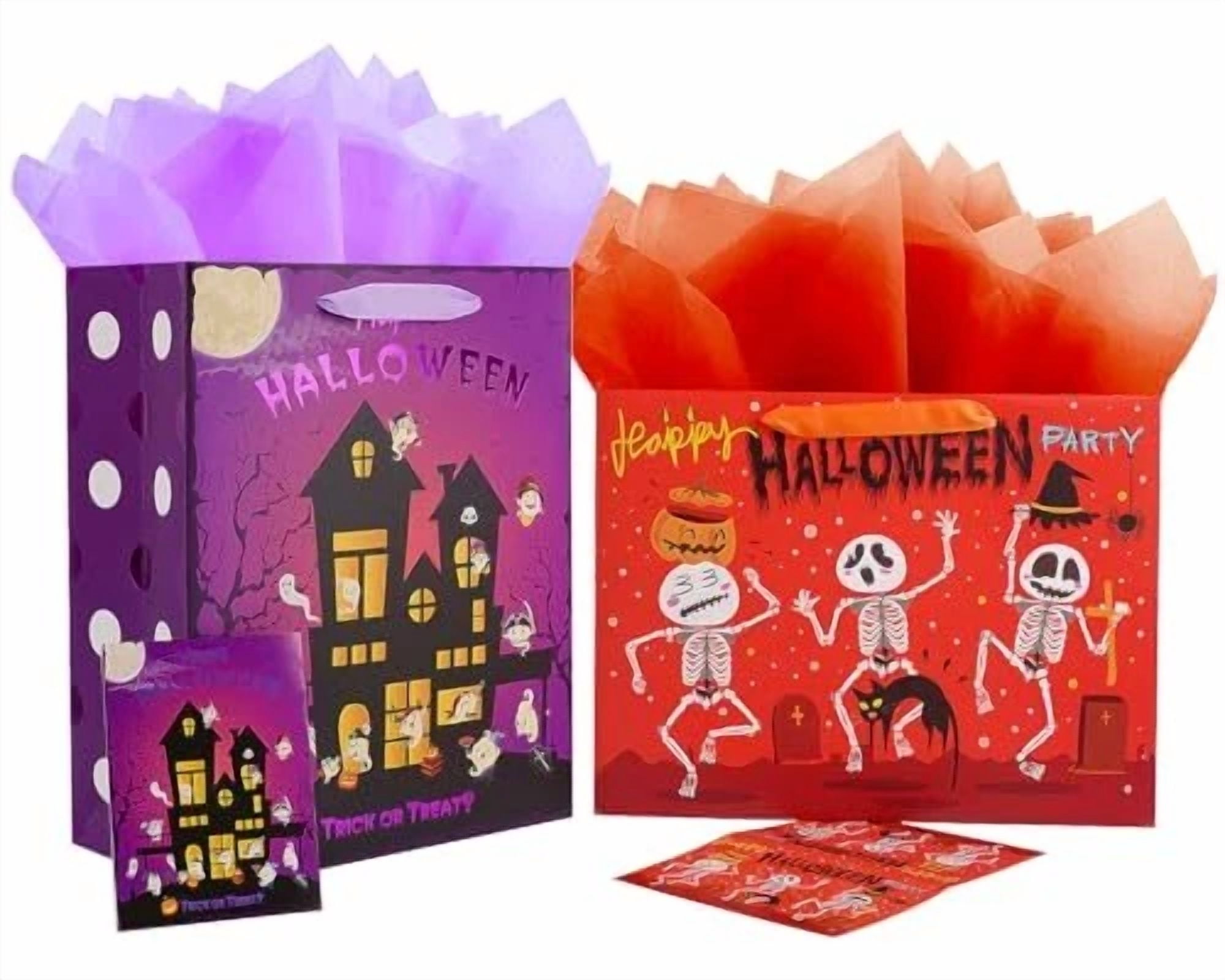 BUTTERFLY- 2Pcs 12.6" Large Happy Halloween Paper Gift Bags With Card And Tissue Paper