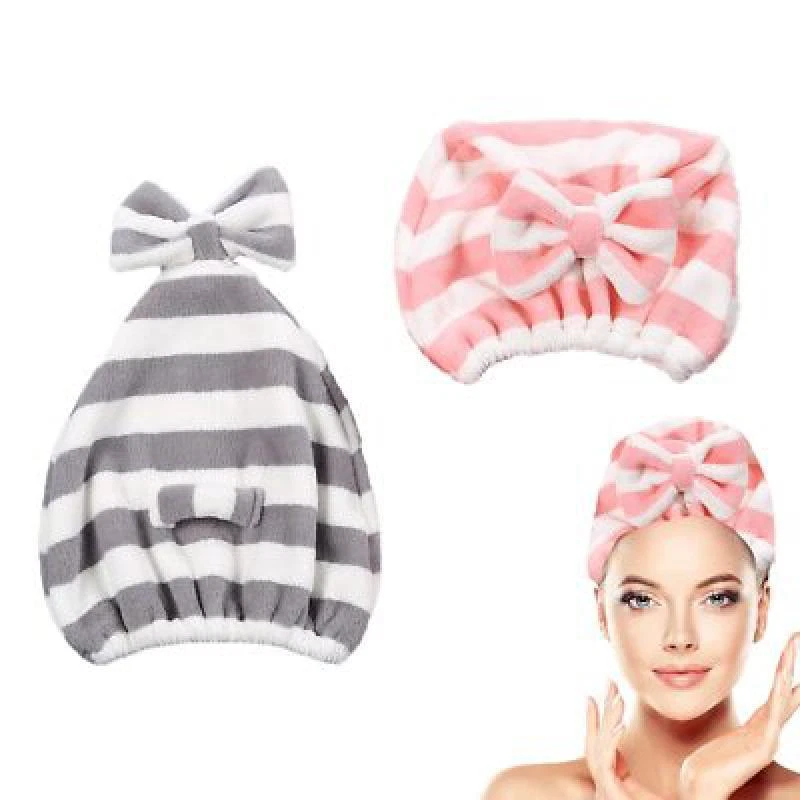 BUTTERFLY- 2Pcs Coral Velvet Cloud Dry Hair Cap Lovely Bow Absorbent Headscarf Dry Hair Tow
