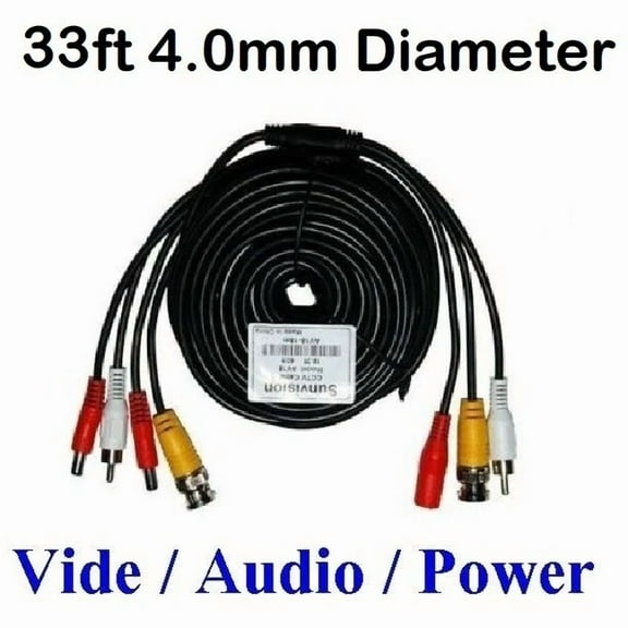 BUTTERFLY- 33Ft (10M) All-In-One Video, Power, Audio Cable 4Mm Od For Cctv Bnc Cameras