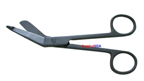 BUTTERFLY- 4 Bandage Scissors 5.5" Angled Blades With Safety Probe Point Black Finish