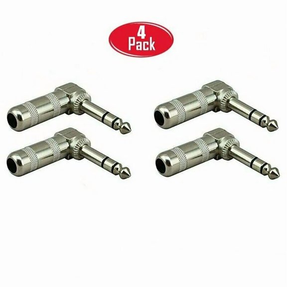 BUTTERFLY- 4 Pc Pack 1/4" Right Angle Trs Stereo Audio Cable Plugs 6.35Mm Connector Adapter