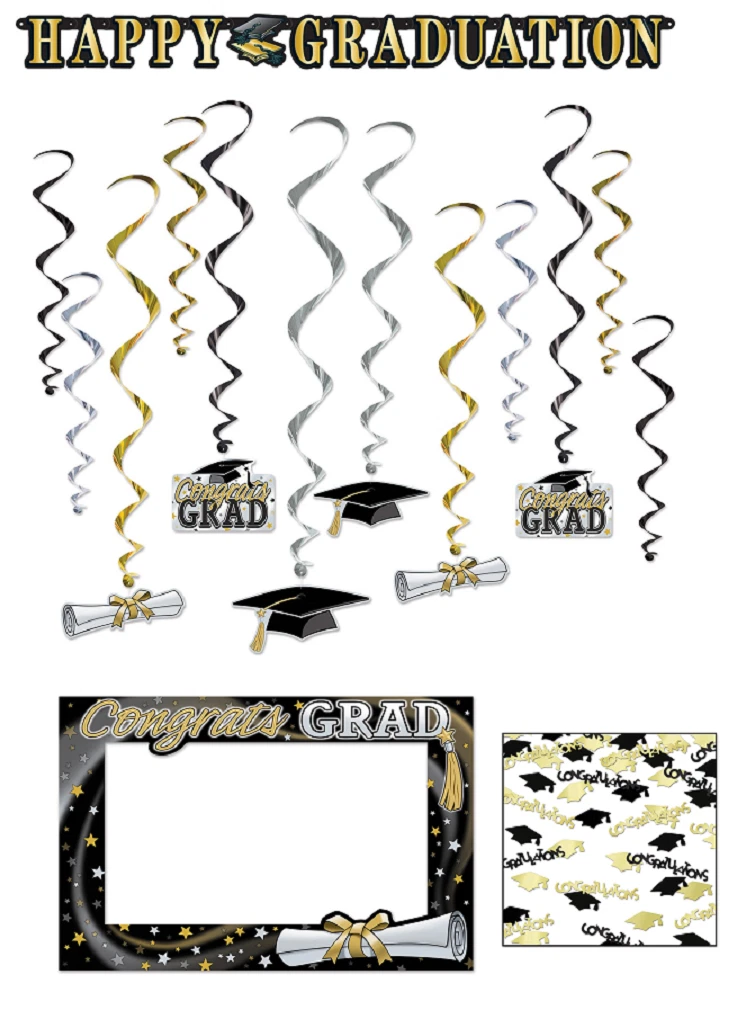 BUTTERFLY- 4 Piece Graduation Black Gold Party Decorations