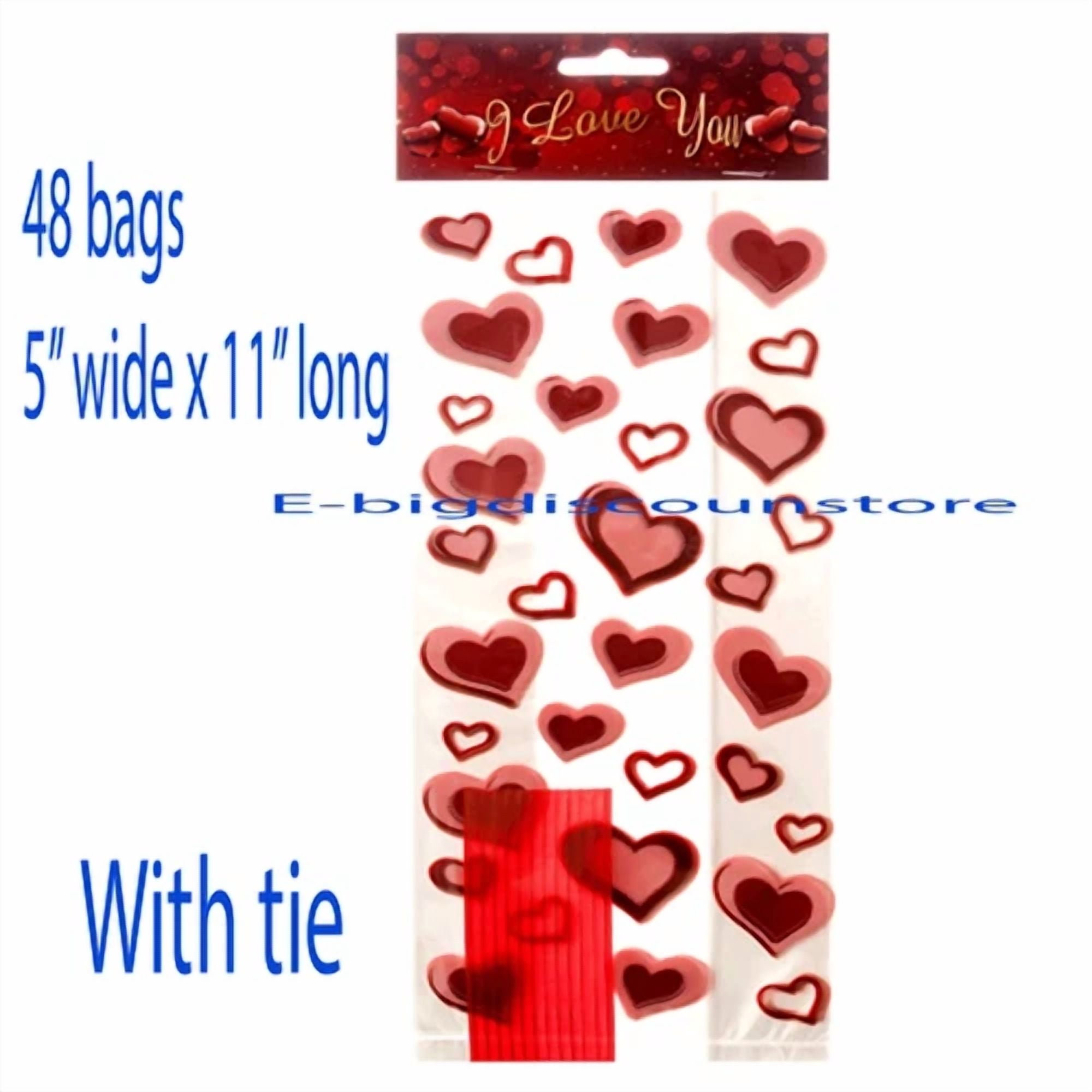 BUTTERFLY- 48 Valentine'S Day Party Bag Cello Cellophane Goody Treat Heart Print Candy Bags