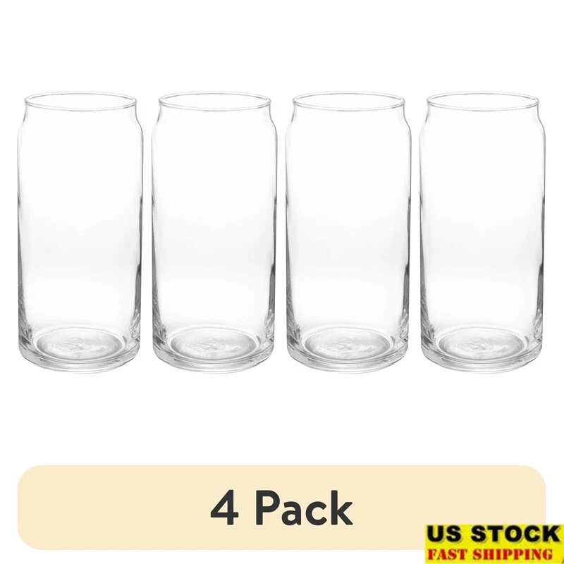 BUTTERFLY- 4Pack Clear Beer Can Glass Tumbler 20Oz Drinking Glasses Parties Cookouts Clear
