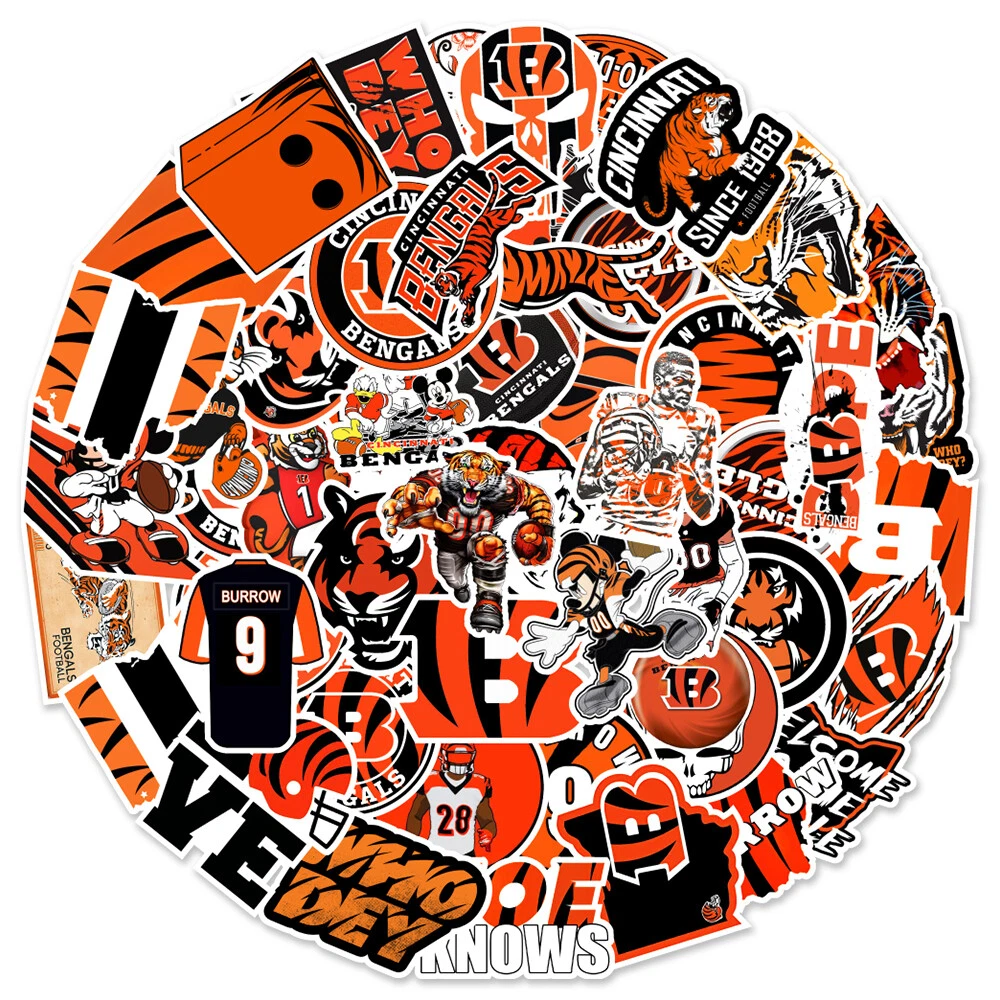 BUTTERFLY- 50Pcs Waterproof Vinyl Stickers Cincinnati Bengals Nfl Football Phone Luggage