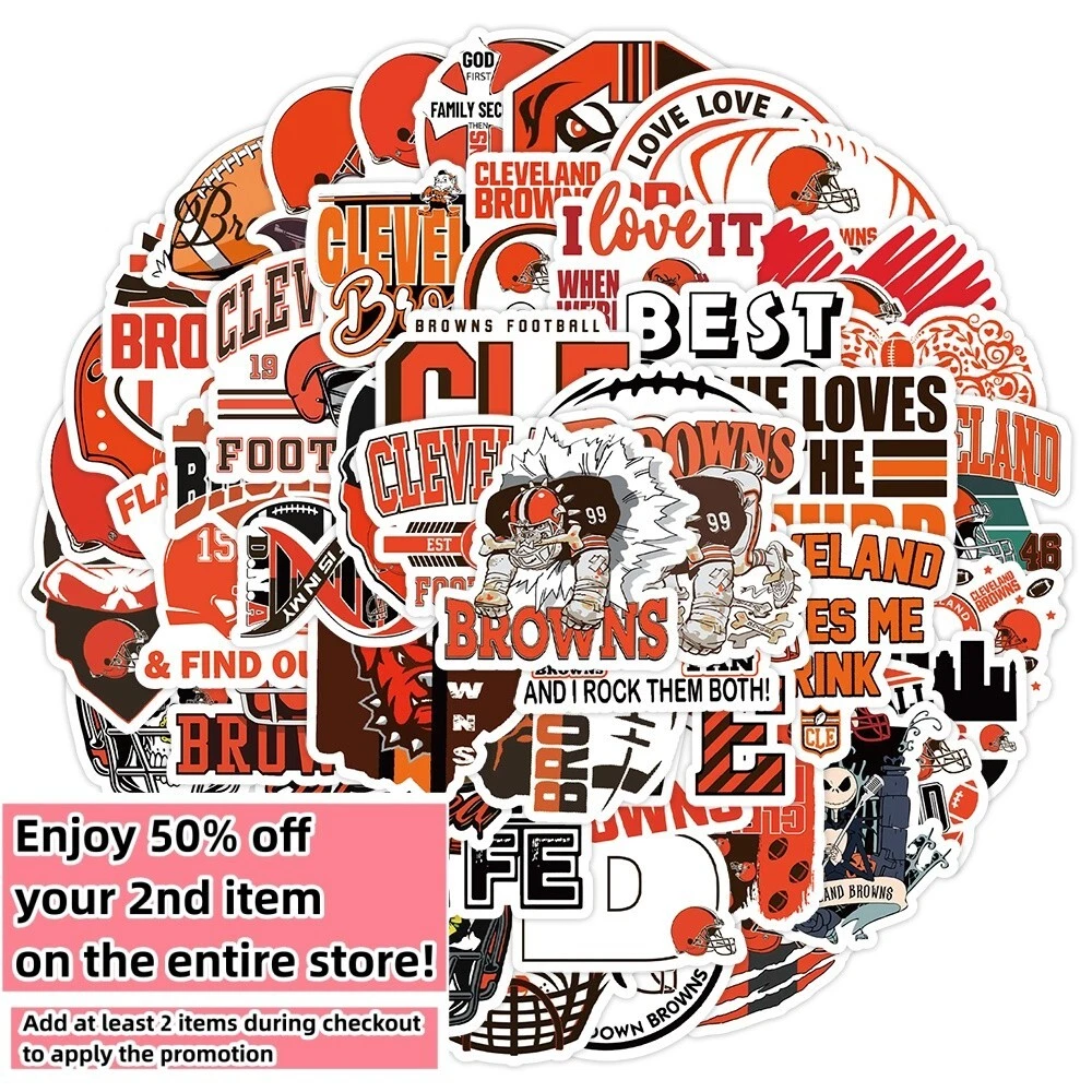 BUTTERFLY- 50Pcs Waterproof Vinyl Stickers Cleveland Browns Nfl Football Phone Luggage Car