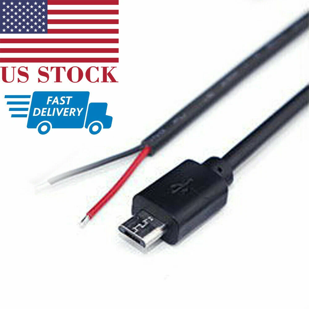BUTTERFLY- 5Pcs 30Cm Micro Usb Cable Micro Male Cable 2 Wires Dc Power Pigtail Cable Cord