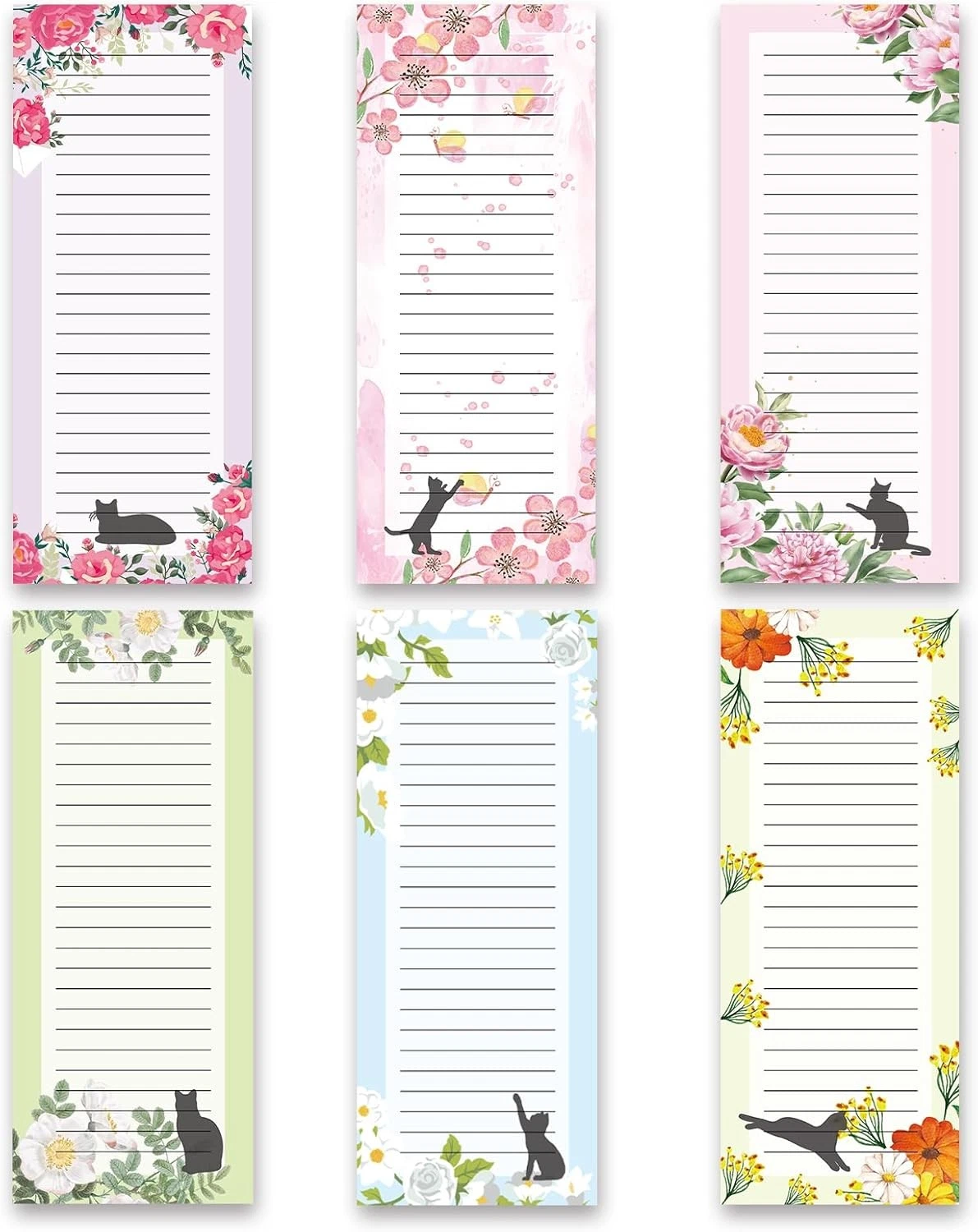 BUTTERFLY- 6 Pack Magnetic Notepads For Refrigerator, Grocery List Shopping To-Do...