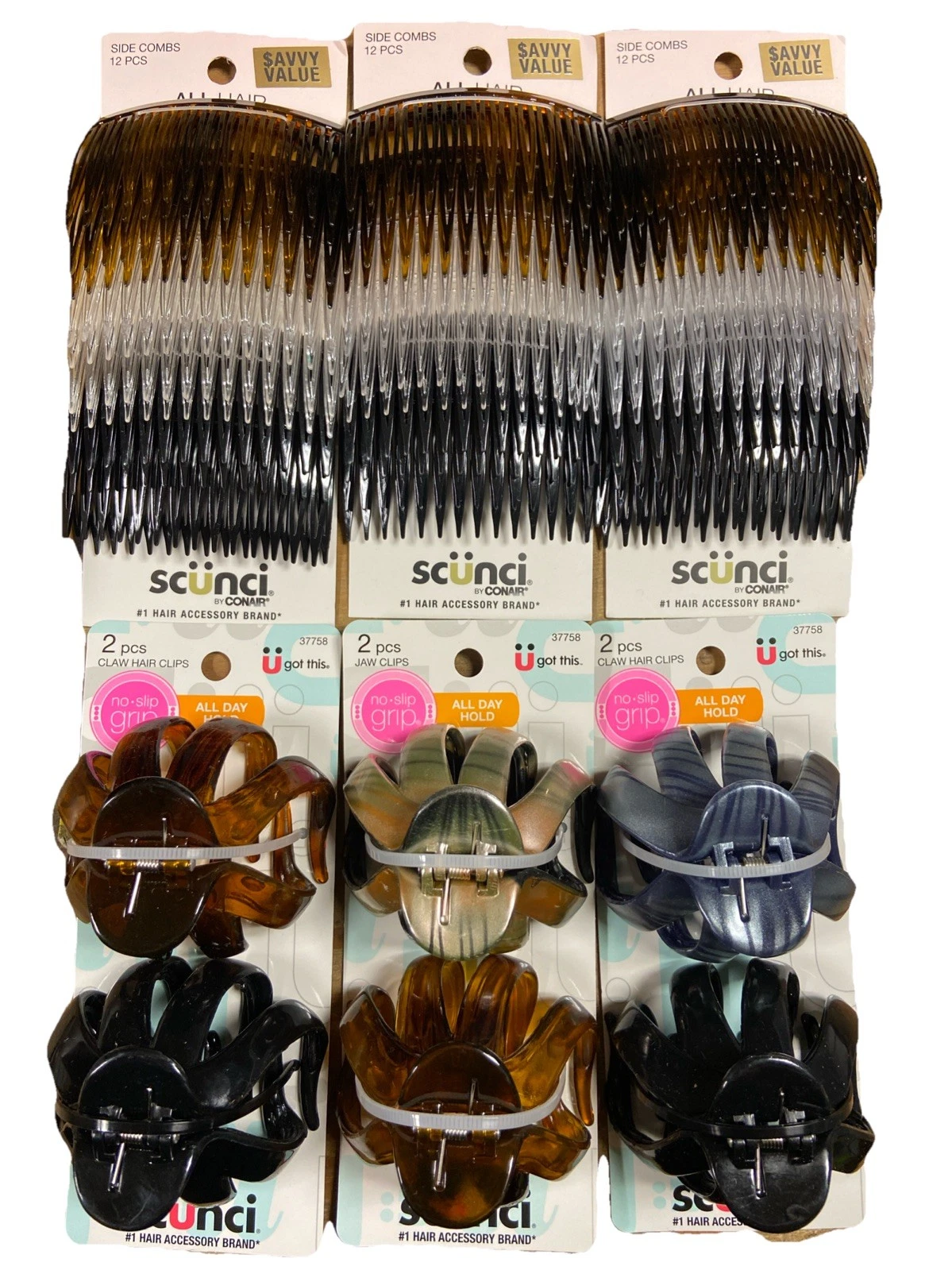 BUTTERFLY- (6)Scunci Jaw Clips, Assorted Colors & Side Combs #1 Hair Accessory Brand New!!