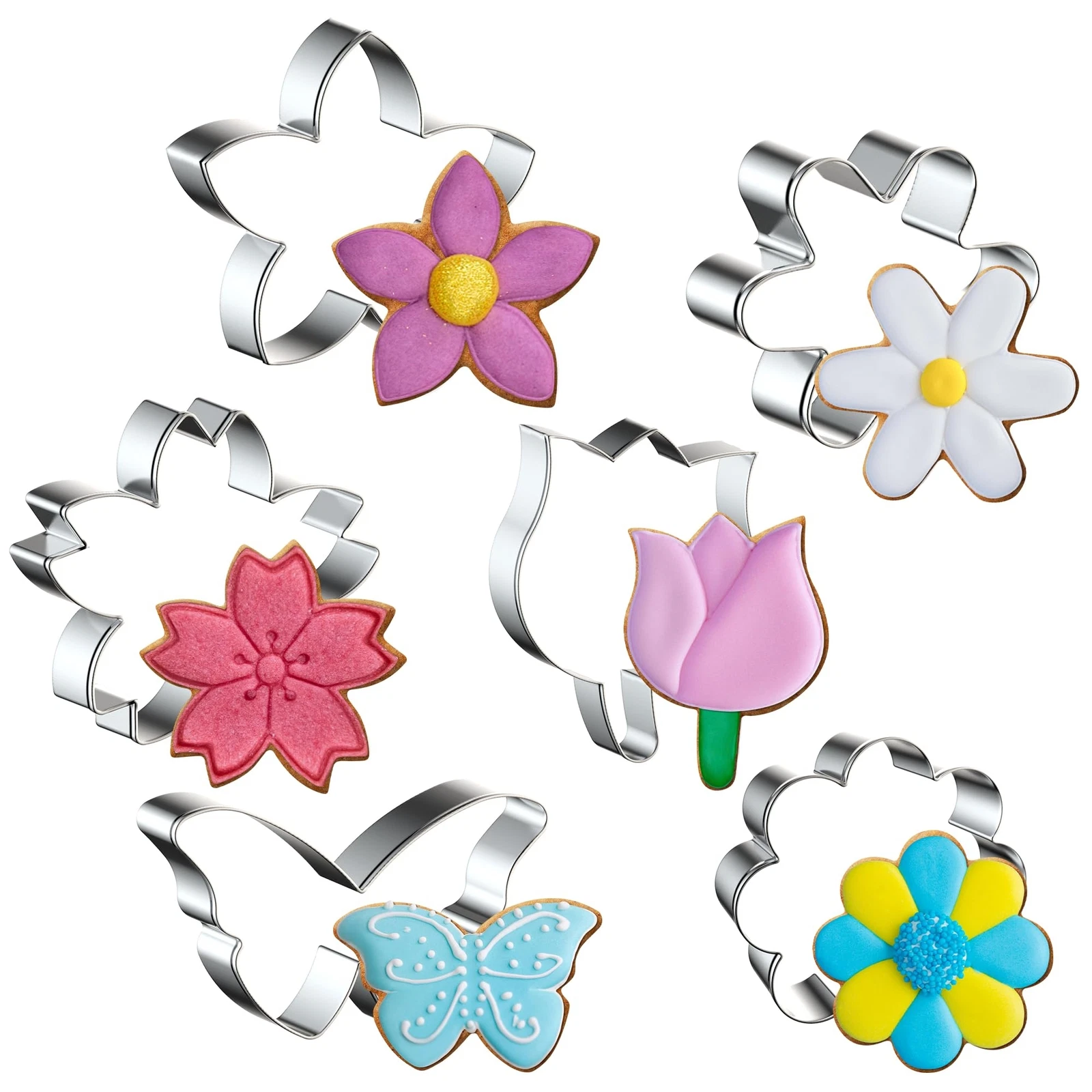 BUTTERFLY- 6Pcs Flower Cookie Cutter Set, 3Inches Flower Shaped Baking Tool For Homemaking