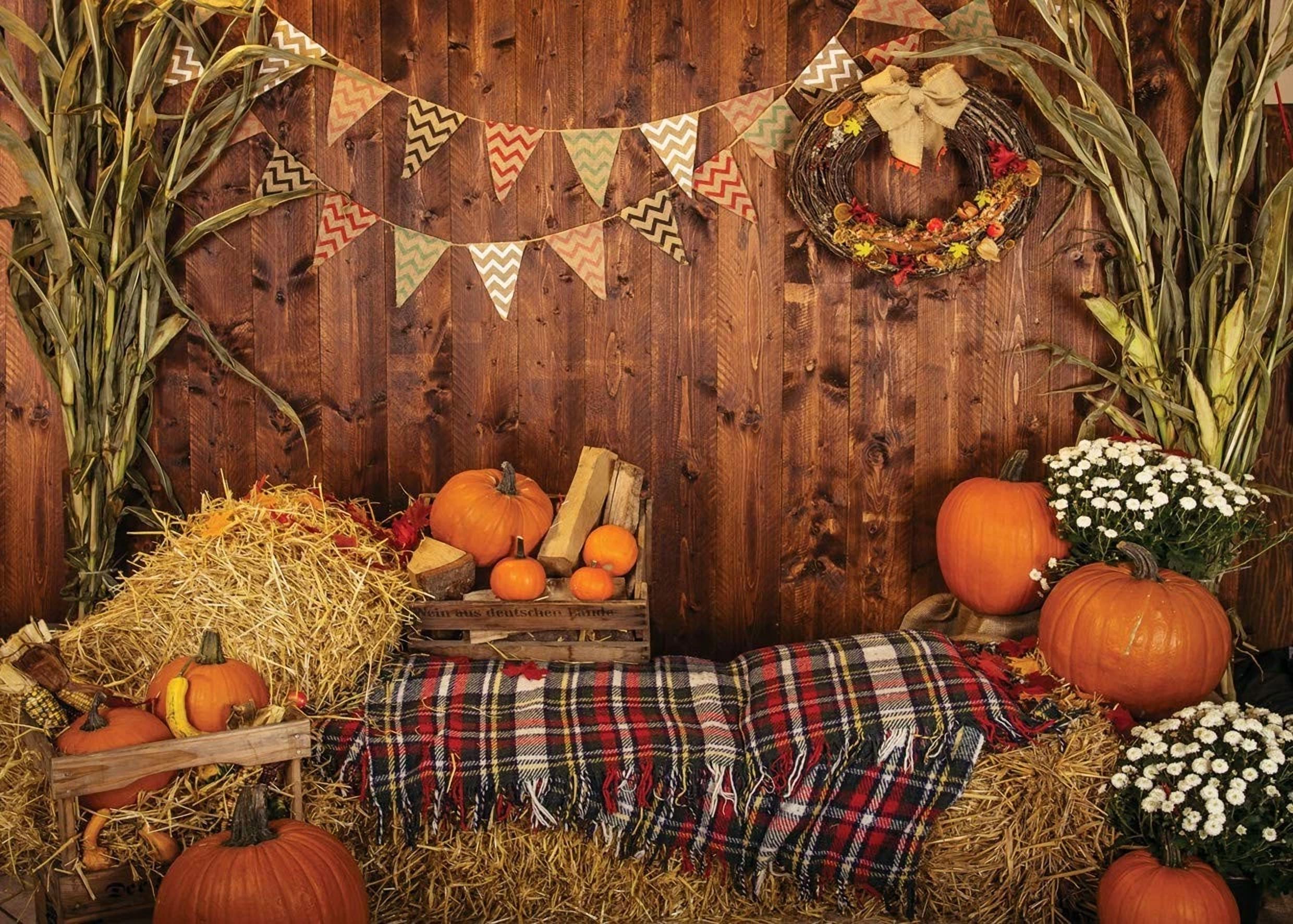BUTTERFLY- Aiikes 7X5Ft Fall Thanksgiving Photo Backdrop Rustic Wood Board Barn Harvest