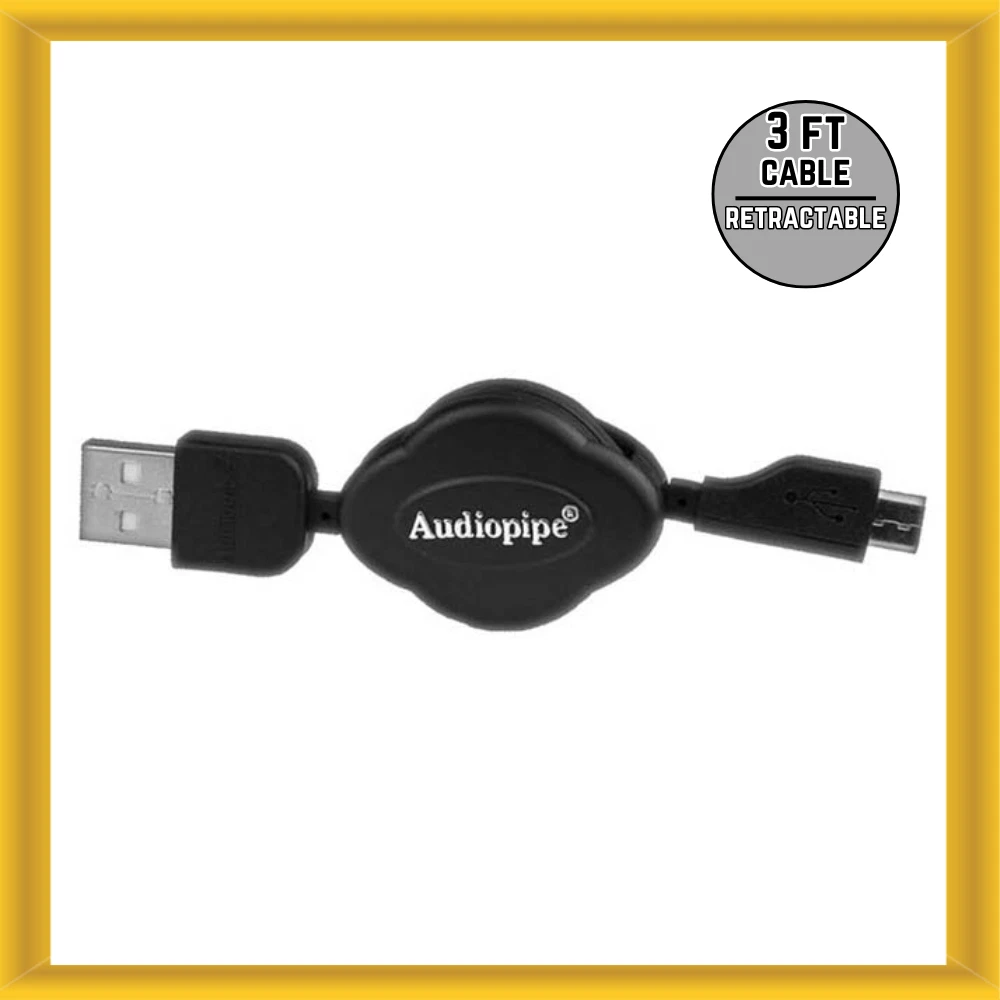 BUTTERFLY- Audiopipe Aiqrumu3 Standard Usb To Micro Usb 3 Ft. Cable Retractable