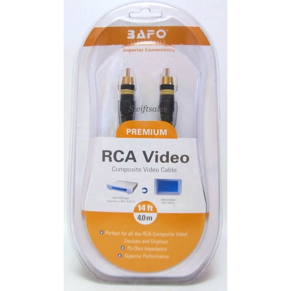 BUTTERFLY- Bafo Premium 24K Gold Plated Composite Rca Video Cable 14' 14Ft Retail Pack