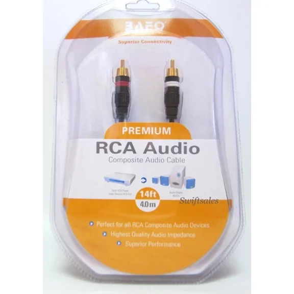 BUTTERFLY- Bafo Premium 24K Gold Plated L/R Rca Stereo Audio Cable 14' 14Ft Retail Pack