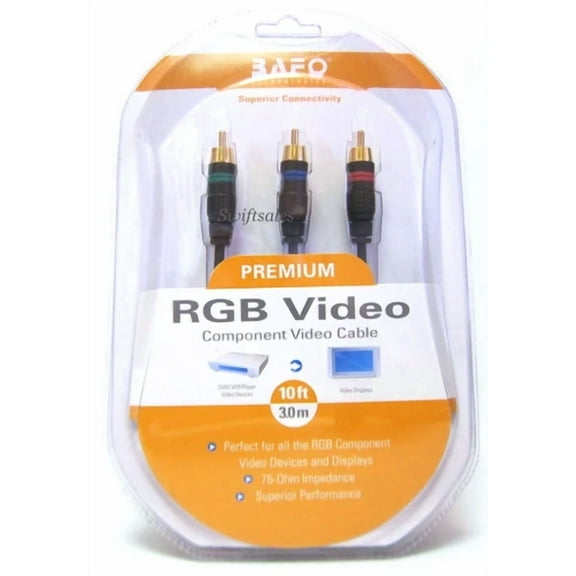 BUTTERFLY- Bafo Premium 24K Gold Plated Rgb Component Video Cable 10' 10Ft Retail Pack